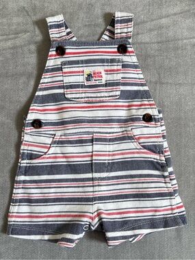 Carter's Navy, Red & White Striped Short Overalls with Beach Patch